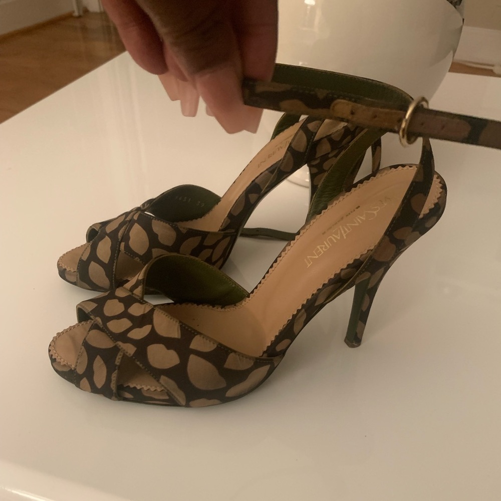 Ysl green and cream open toe